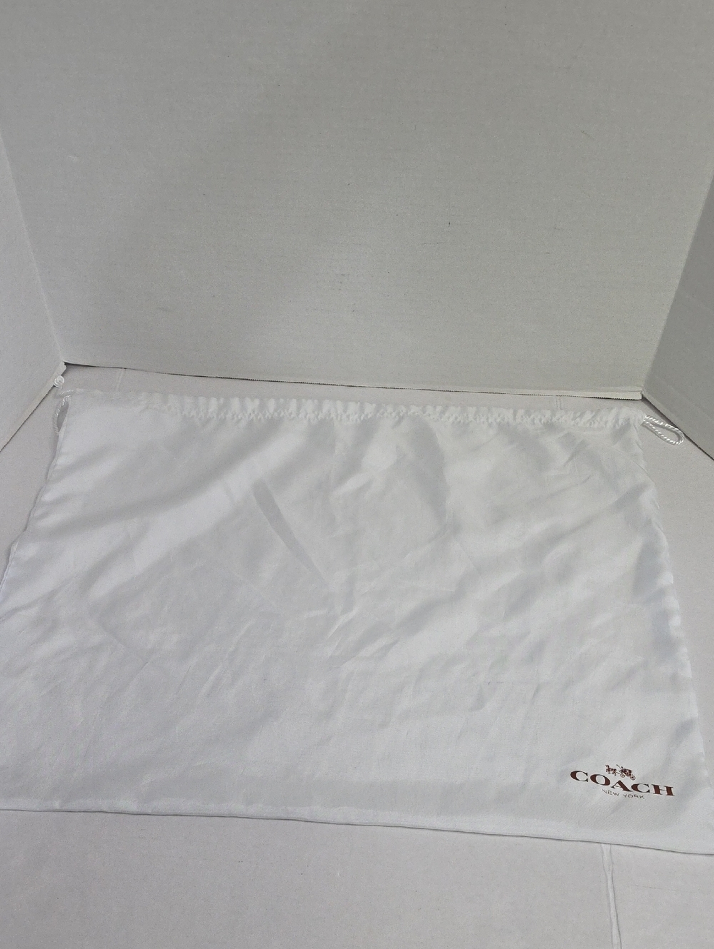 Coach White Satin Drawstring Dust Bag with Brown Logo *GUC*